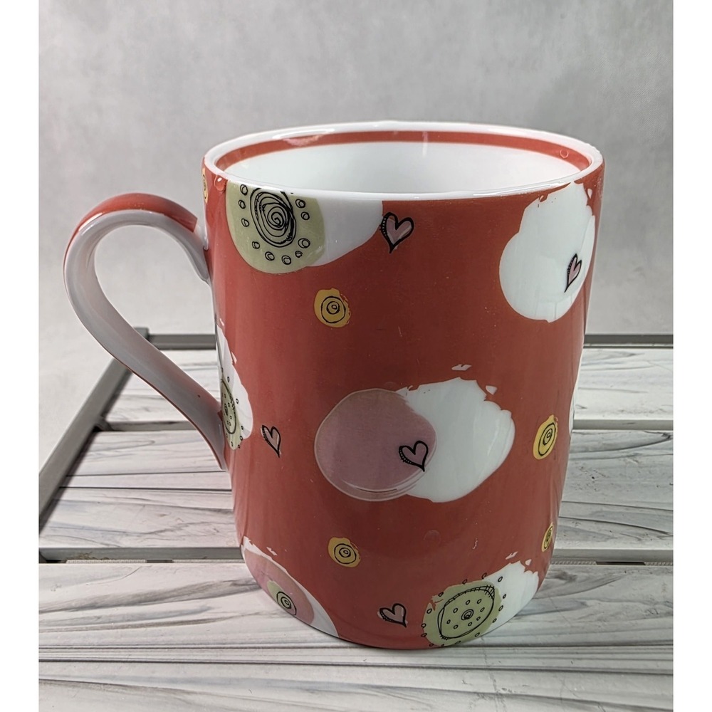 Starbucks Coffee Tea Mug Orange Clouds Hearts & Circles 12 oz - 2007